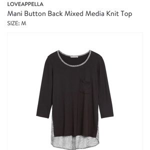 Loveappella Manu Button Back Mixed Media Top